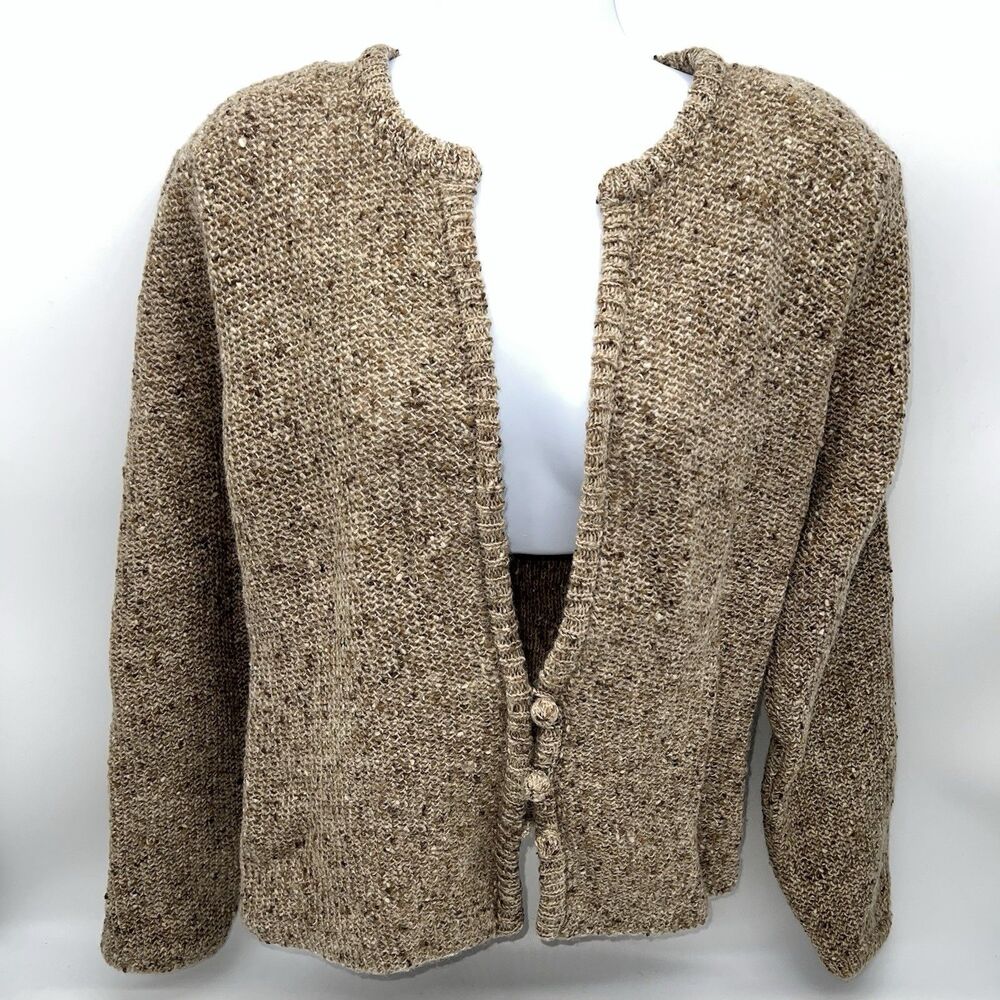 VTG 1980s Casual Corner Women's Cardigan Sweater Tan Wool 3 Buttons Cardigan-M
